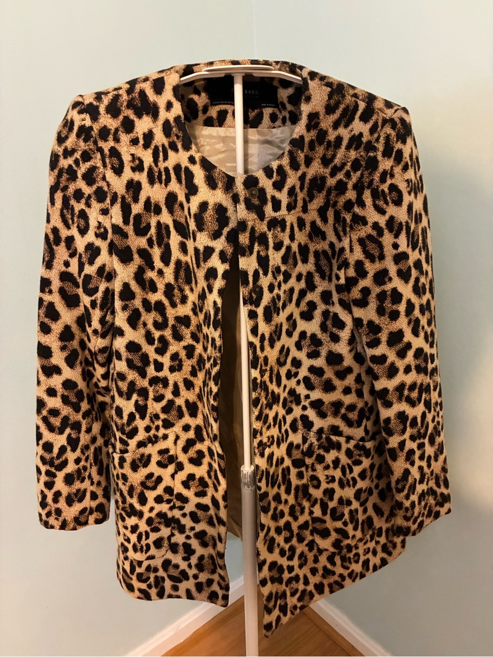 Zara Leopard Print Open-Front With Snap Long Jacket Tan & Black XS
